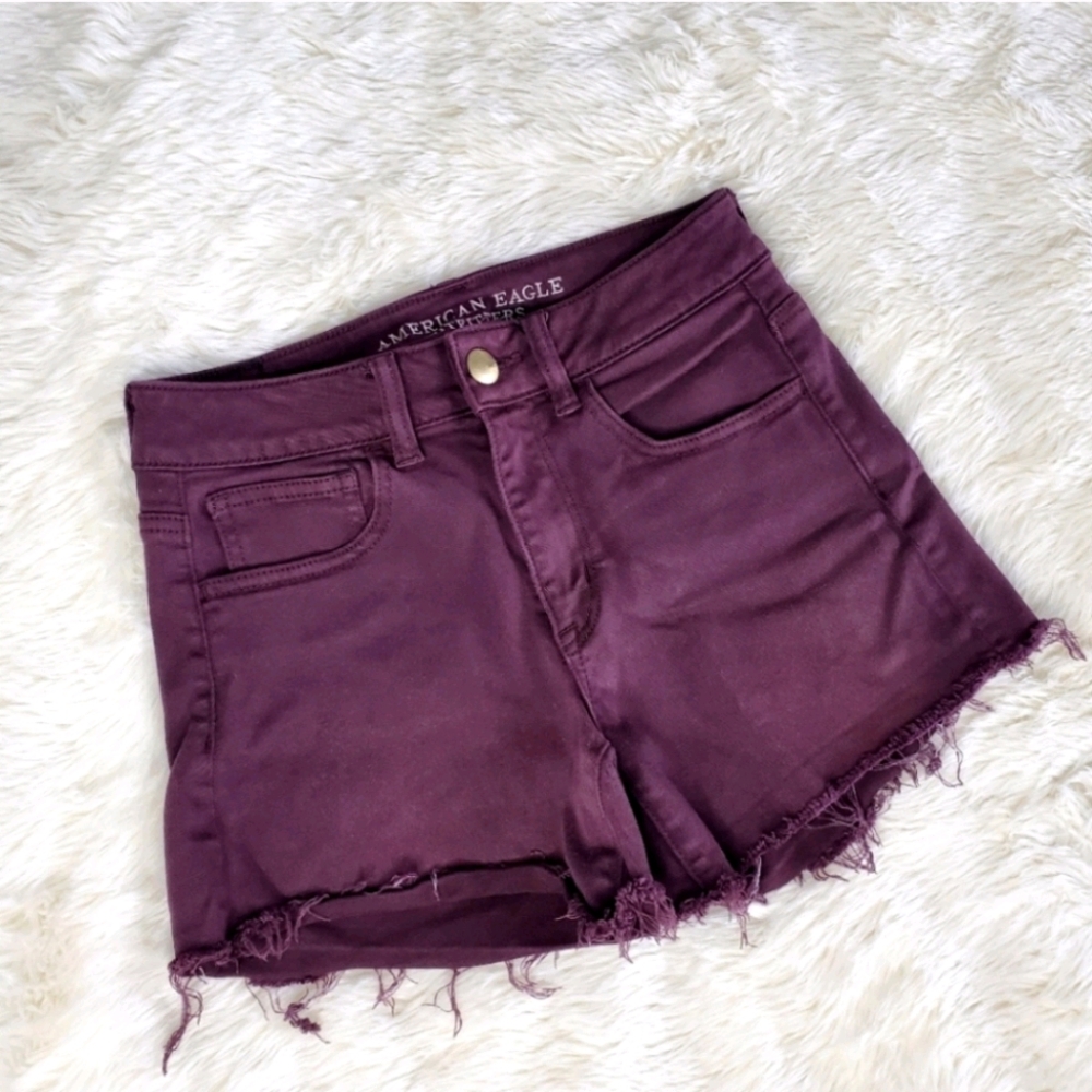 High Rise Maroon SOFT Stretchy AE Cut Off Shorts